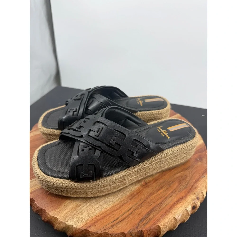 Sam Edelman Pria Platform Sandals Womens 7.5 Black Leather Espadrille Slides